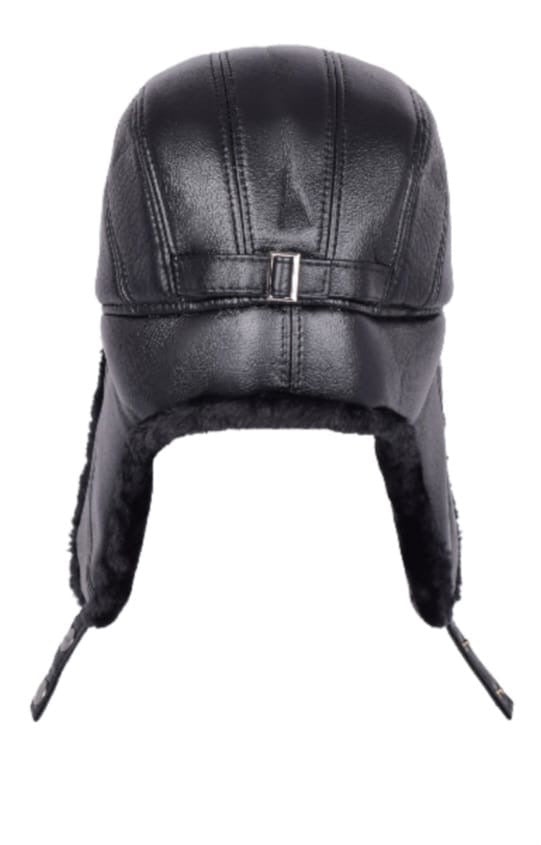 Fur lined faux leather trapper hat - black