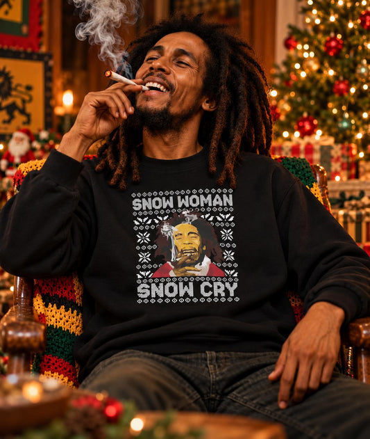 Bob Marley "Snow woman, snow cry" Christmas Jumper